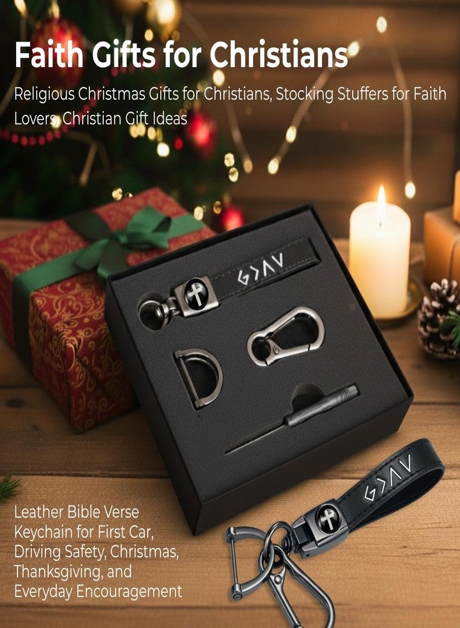 TLOEP Christian Cross Leather Keychain - God Is Greater Than the Highs and Lows Key Ring, Christian Gift for Men, Christmas Stocking Stuffer, Car Key Accessory for Dad Husband Boyfriend (Gift Box) - Image 3